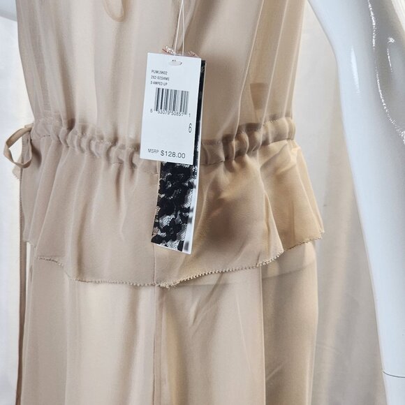 Kensie NWT Sheer Button-Down Dress With Drawstring Waist & Ruffle Hem Size 6 - Picture 16 of 16